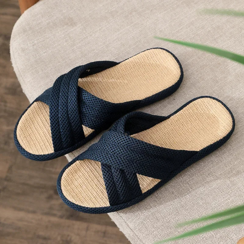 Breathable Cotton Linen Slippers For Women Men Spring Summer House Shoes Anti-slip Solid Color Couples Home Floor Slides