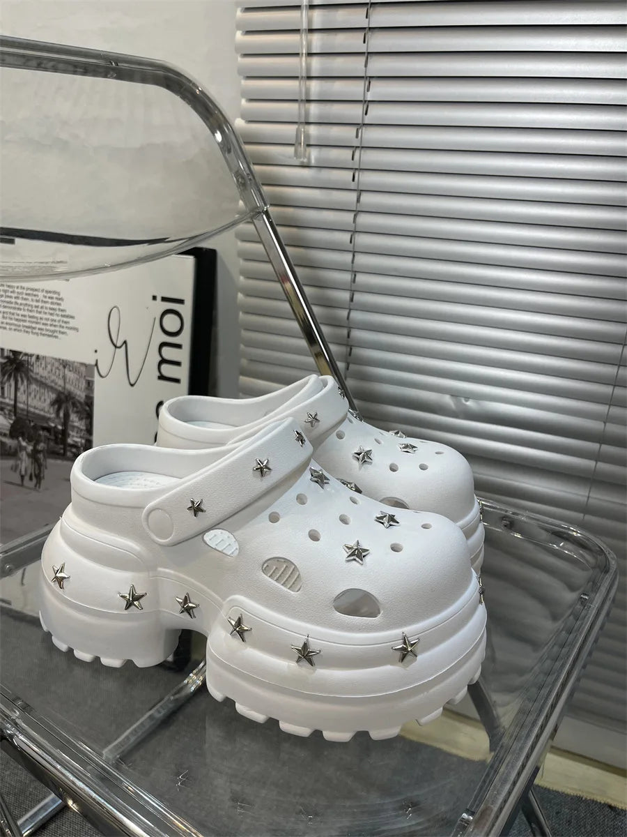 Women Fashion Clogs DIY Cute Stars Platform Slippers Soft EVA Sexy High Heels Female Indoor Street Shoes Girls Beach Sandals