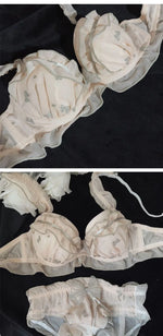 Japan Style Embroidered Mesh Bralette Wireless Breathable Comfort Sweet Cute Lingerie Set Pure Sensual Ruffle Edge Small Chest