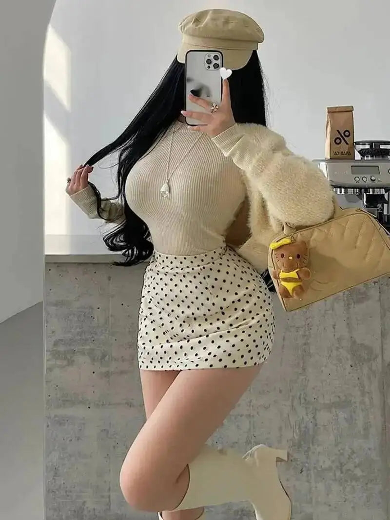 Pure Desire Sweet Girl Sexy High Waist Skinny Plush Point Skirt With Hip Short Sweet Mini Skirt Hot Sexy Korean Women 6P84
