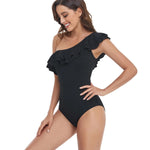 Sexy Ruffle One Piece Swimsuit Thong Swimwear Women 2024 White Monokini Wine Red Swim Suits High Cut One Shoulder Bathing Suit