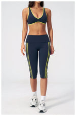 Summer Color Blocked Yoga Sets Women Slim Sports Bra High Waist Pants Fitness Suits Outwear Gym Running Push Up Workout Clothes