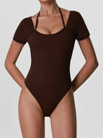 Summer Women's Cross Hollow Back Yoga Jumpsuit Short Sleeved Slimming Sports Overalls High Stretch Push Up Fitness Bodysuit