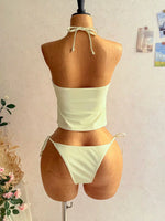 DEKA Brazilian Lace-up Bikini Set Lady Yellow Swimwear Women Strapped Print Tankini Set Backless Swimsuit Summer Beach Bath Suit