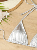 2026 Triangle String Bikini Large Plus Size Swimsuit Women Solid Halter Swimwear Female Sexy Bathers Bathing Swimming Swim Suit