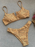 Bow Knotted Polka Dot Leopard Bikini Women High Leg Cut Swimwear Female Ribbed Swimsuit Sexy Brazilian Bathing Suit Swim Lady