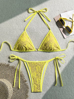 Embroidery Mesh Lace Halter High Cut Bikini Female Swimsuit Women Swimwear Two-pieces Bikini Set Bather Bathing Suit Swim Beach