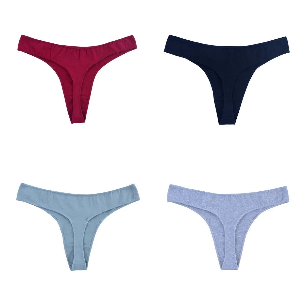 4Pcs/Set Cotton Panties Women Low-Rise Thong G-string Solid Breathable Stretchy Underwear Ladies Sexy T-back Lingerie M-XL