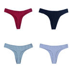 4Pcs/Set Cotton Panties Women Low-Rise Thong G-string Solid Breathable Stretchy Underwear Ladies Sexy T-back Lingerie M-XL