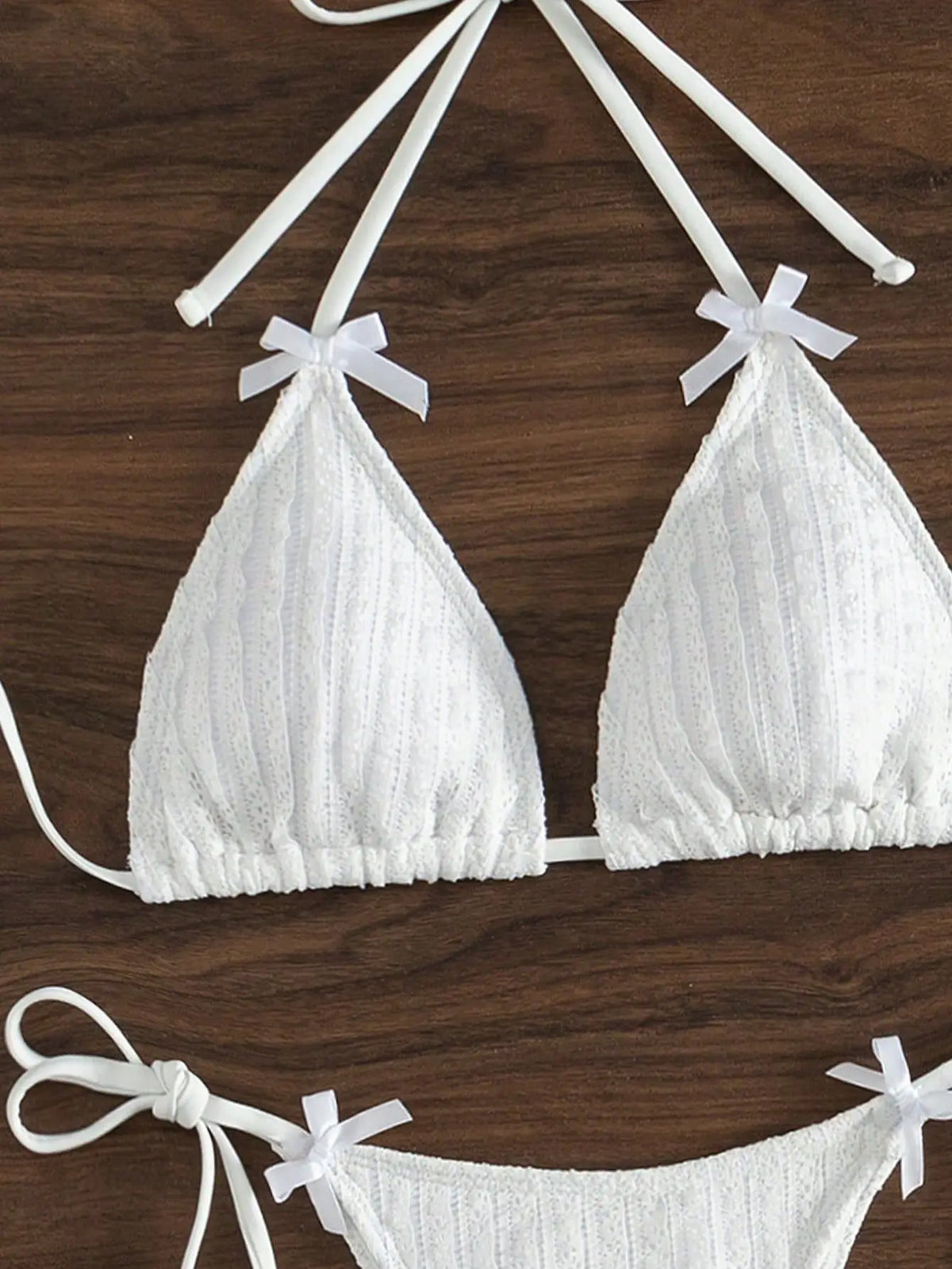 2026 New Solid White 2 Piece Swimsuit Sexy Bow Push Up Bra Triangle Bikini Set Beach Lace-up Thong Bathing Suit Micro Swimwear