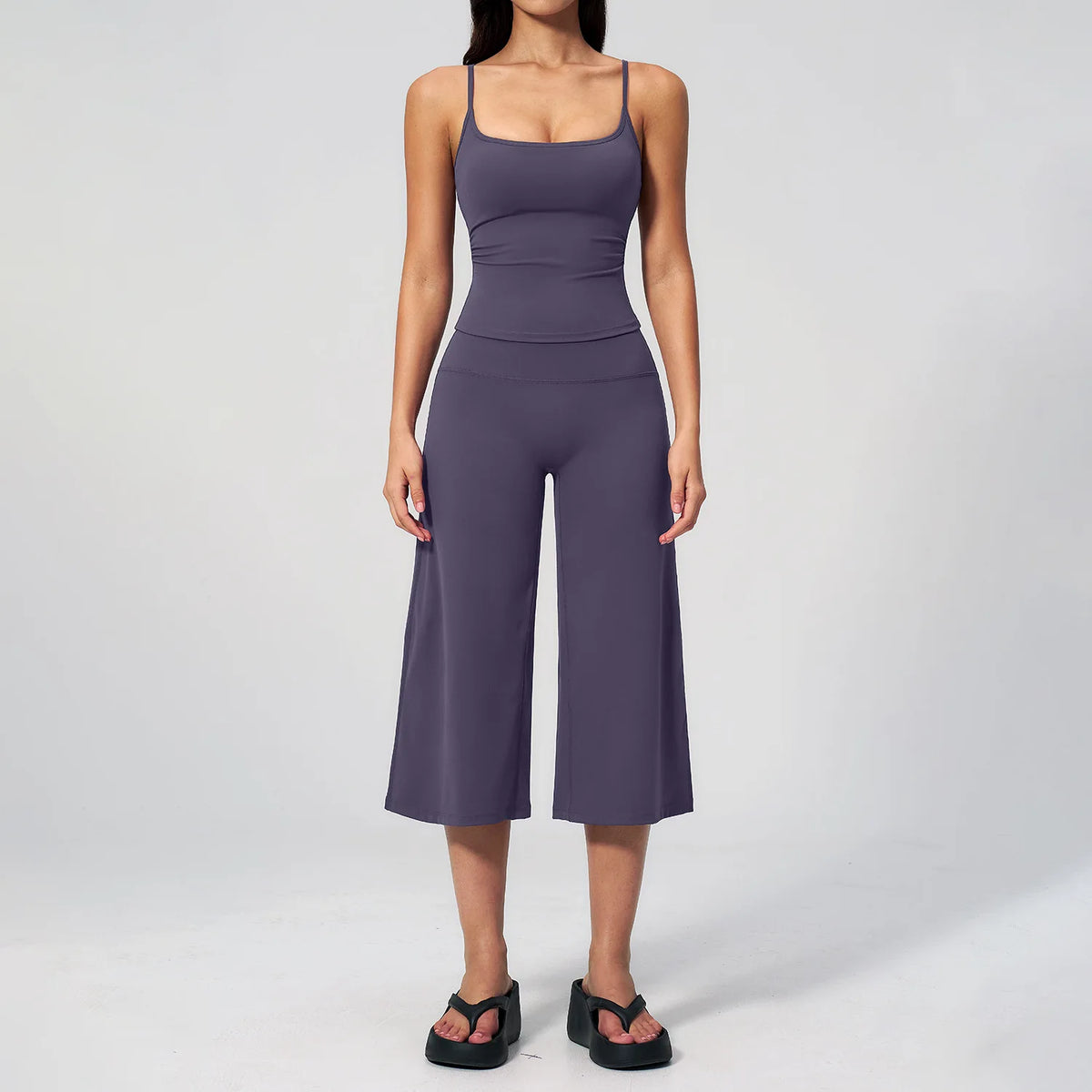 Gym Workout Yoga Sets Women Square Neck Slimming Sports Tank Top Fitness Gym Suit Outdoor High Waist Flare Pants Two-piece Set