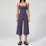 Gym Workout Yoga Sets Women Square Neck Slimming Sports Tank Top Fitness Gym Suit Outdoor High Waist Flare Pants Two-piece Set