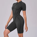 Summer Zipper Short Sleeve Yoga Jumpsuit Women Outerwear Sports Fitness Hip-lifting Backless One-piece Workout Gym Tracksutis