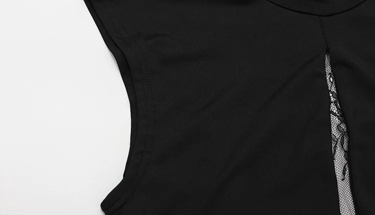 Ahagaga Fashion Sexy Women's Maxi Dresses Turtleneck Short Sleeves Hollow Out Lace Patchwork Sheath Split Party Solid Vestidos