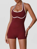 Color Blocking Yoga Jumpsuit Women Sleeveless Hollow Out Backless Slim Sports One Piece Short Suit Gym Running Fitness Rompers