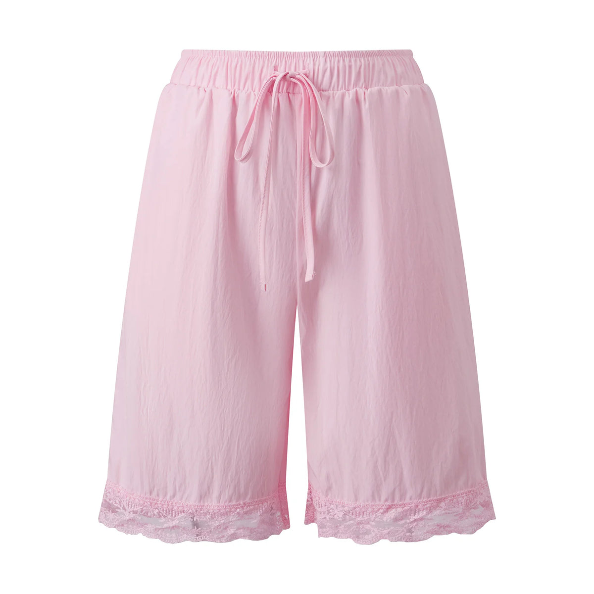 Fashion Women's Loose Shorts Drawstring Elastic Waist Lace Trim Wide Leg Mid Pants Summer Casual Lounge Out Going Shorts