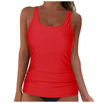 Women Summer Swimwear Loose Fit Scoop Neck Sleeveless Tankini Top Bohemian Tie Dye Print Bathing Suit Padded Swimsuit Top Xxl