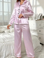 Autumn Winter Striped Pajamas Set for Women Sleepwear Long Sleeve Button Top and Long Pants Set Homewear Loungewear