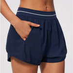 New Brushed Sports Shorts Women High Waist Fake Two Pieces of Anti Glare Shorts Leggings Casual Loose Pocket Fitness Sportwear