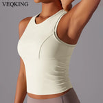 VEQKING Side Pleated Women Sports Bras Built-in Pads Yoga Vest Quick Dry Gym Running Tank Tops High Support Workout Bralettes