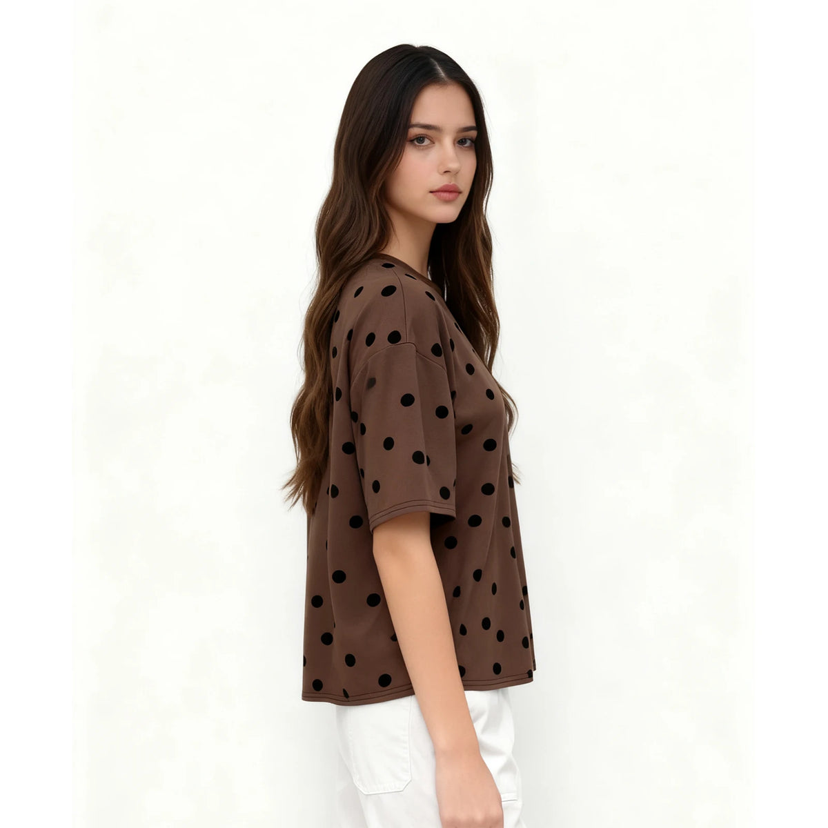 Women Dots Print T-shirs Crew Neck Short Sleeve Summer Loose Vintage Tops for Casual Daily