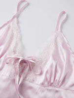2026 Summer Women Pajama Sets Lace Trim Satin Babydoll Camisole Tops and Shorts Sets Lounge Sleepwear