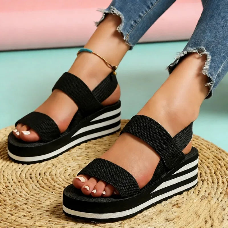 Women Slingback Wedge Sandals Outdoor Summer Lightweight Slides Solid Color Thick Bottom Ladies Slipper Female Roman Sandals