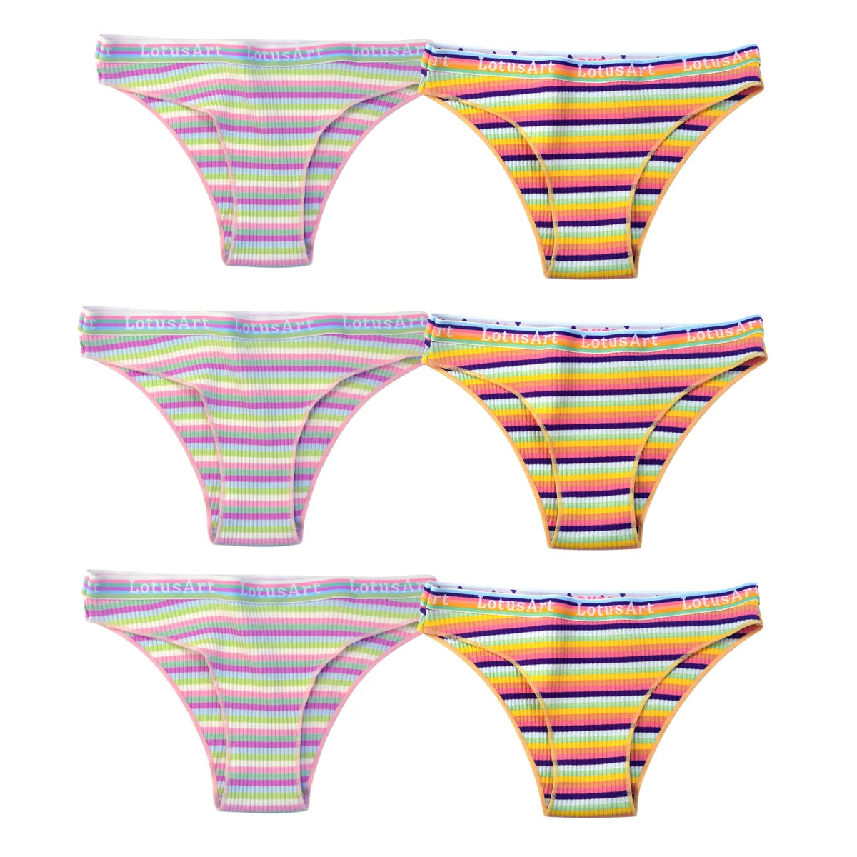 6PCS/Set Cotton Panties For Women Striped Briefs Low Waist Bottoms Female Sports Underpants Seamless Underwear Sexy Lingerie