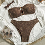 Brown Leaf Fishing Net Bandeau Bikinis Sets Front Hollow Out Sexy Swimsuit Woman 2026 Bead Swimwear Bathing Suit Bikini De Mujer