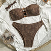 Brown Leaf Fishing Net Bandeau Bikinis Sets Front Hollow Out Sexy Swimsuit Woman 2026 Bead Swimwear Bathing Suit Bikini De Mujer