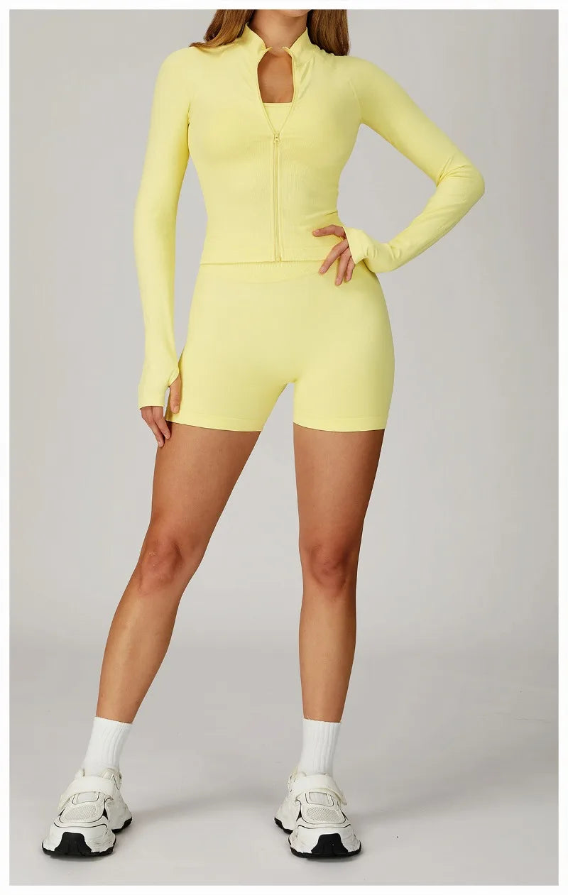 Women's Seamless Yoga Set Quick Drying Slim Fit High-end Feeling Exposed Feeling Set Outdoor Sports and Running Fitness Set