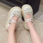 Women Bow Mary Jane Shoes Patent Leather Cross Strap Heart Buckle Chunky Platform Round Toe Sweet Lolita Casual Dress Shoes