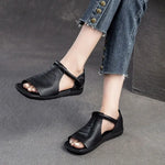 New Women's Peep Toe Flat Sandals - Retro Soft Leather Breathable Comfortable Versatile Casual Shoes 2026