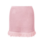 Summer Women's Knit Mini Skirt Solid Color Plush Tassel Trim Pencil Skirts Going Out Bohemian Beach Sexy Skirts