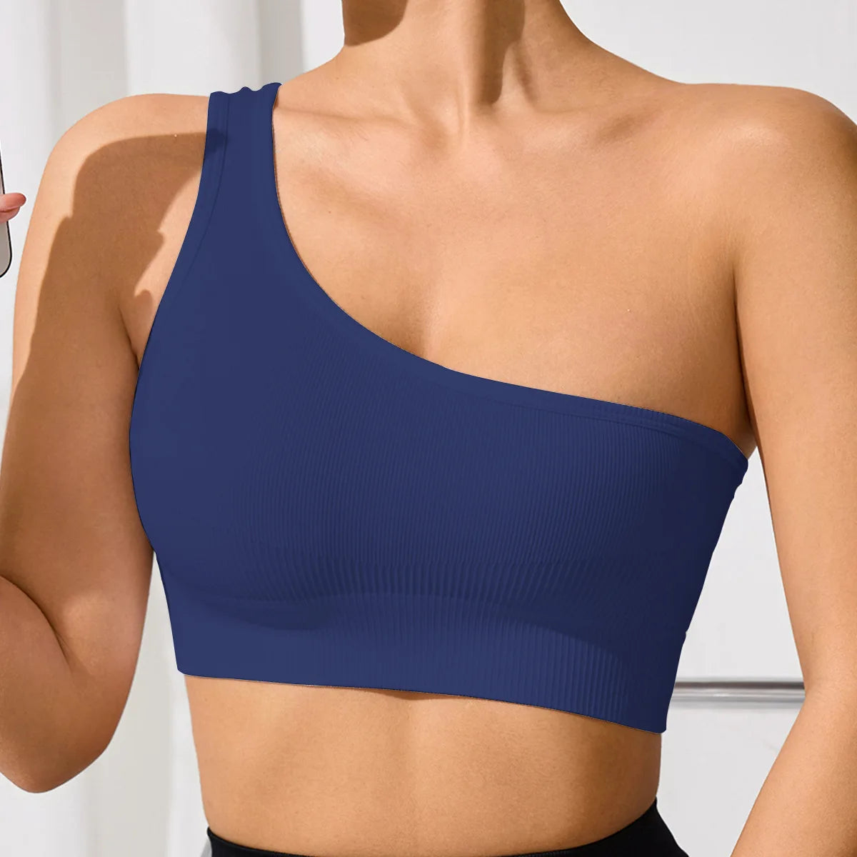 Women's Yoga Running Fitness Tops One Shoulder Sexy Strap Sports Tank Top One Shoulder Tight Solid Colour Running Underwear
