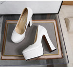 2022 New Model Catwalk Show 14CM High Heels Women's Banquet Party Round Toe Wear Single Shoes Large Size Women's Shoes 35-46