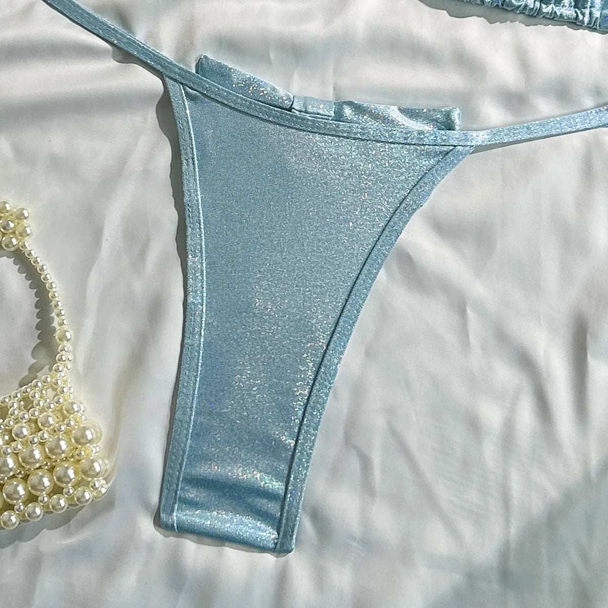Shiny Blue Bikinis Sets 2026 Women Sexy Bandage Cross Push Up Bra Back Bow Triangle Swimsuit Beach Bathing Suit Micro Swimwear