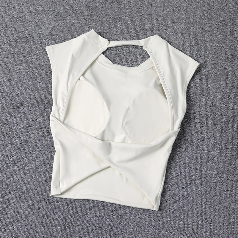 Summer Sexy Short Backless Sports T-Shirt Women's Tight Training Long Sleeve Yoga Top Fixed Chest Pad Fitness Vest