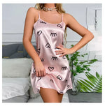 Ladies Sexy Sling Nightgown Nightdress Women's Sexy Lingerie Silk Satin Sleepwear Floral Pinting Nightwear Homewear Mini Dress