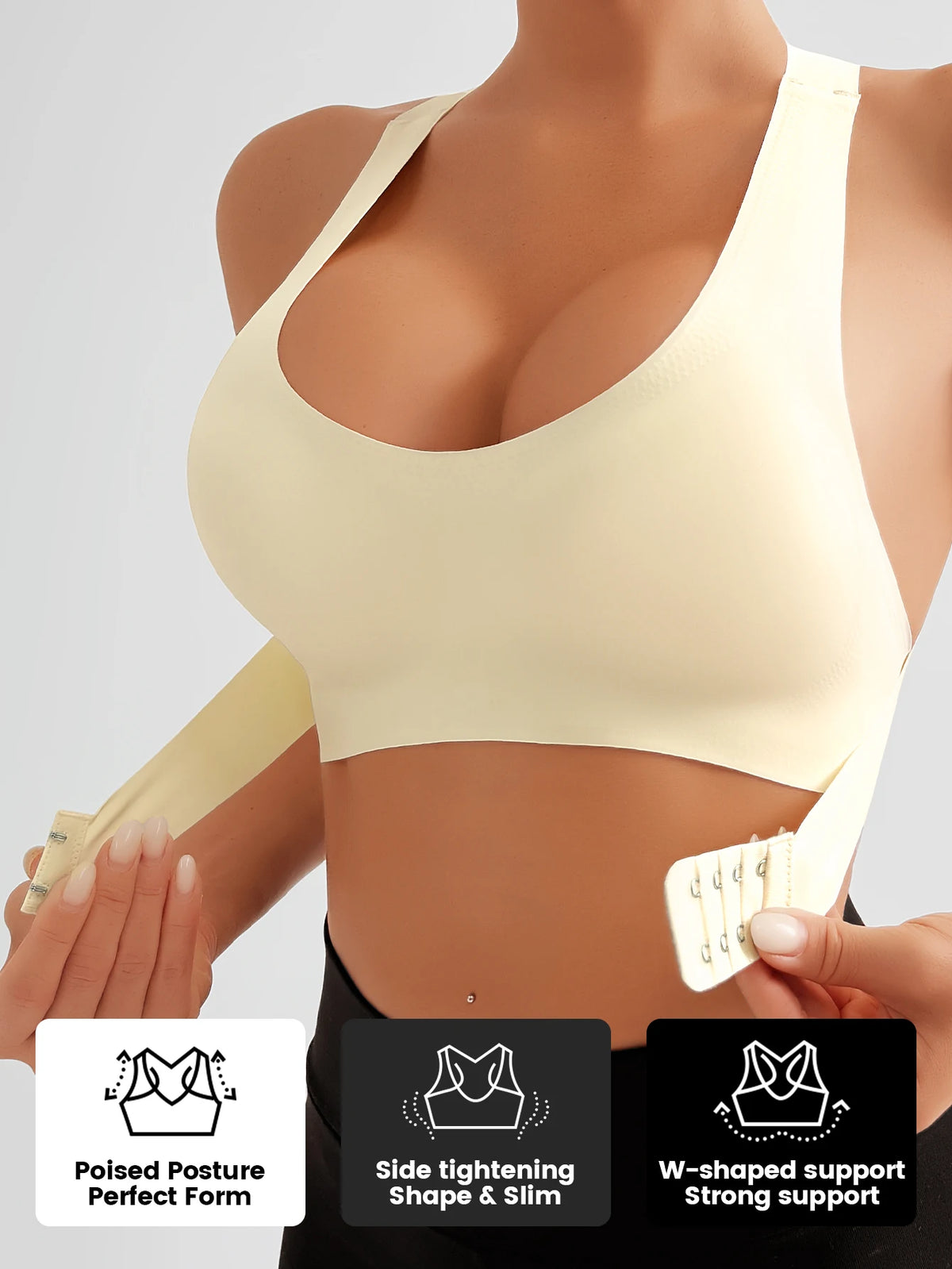Women's Bra Single Pack, Lifting Anti-Sagging, Front & Back Adjustable Buckle, Wireless Removable Pads Seamless Wide Straps