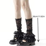 Women Lace Tiered Ruffle Leg Warmers Summer Elegant Stacked Mesh Socks for Dance Party Daily Wear