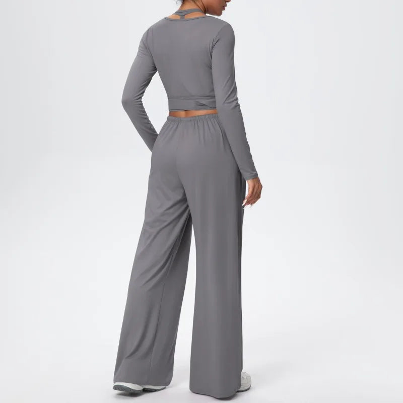 3 Pcs Women's Seamless Yoga Set Sports Fitness Gym Slim-Fit Long Sleeve & Tank Top Suits Workout Running Training Sets