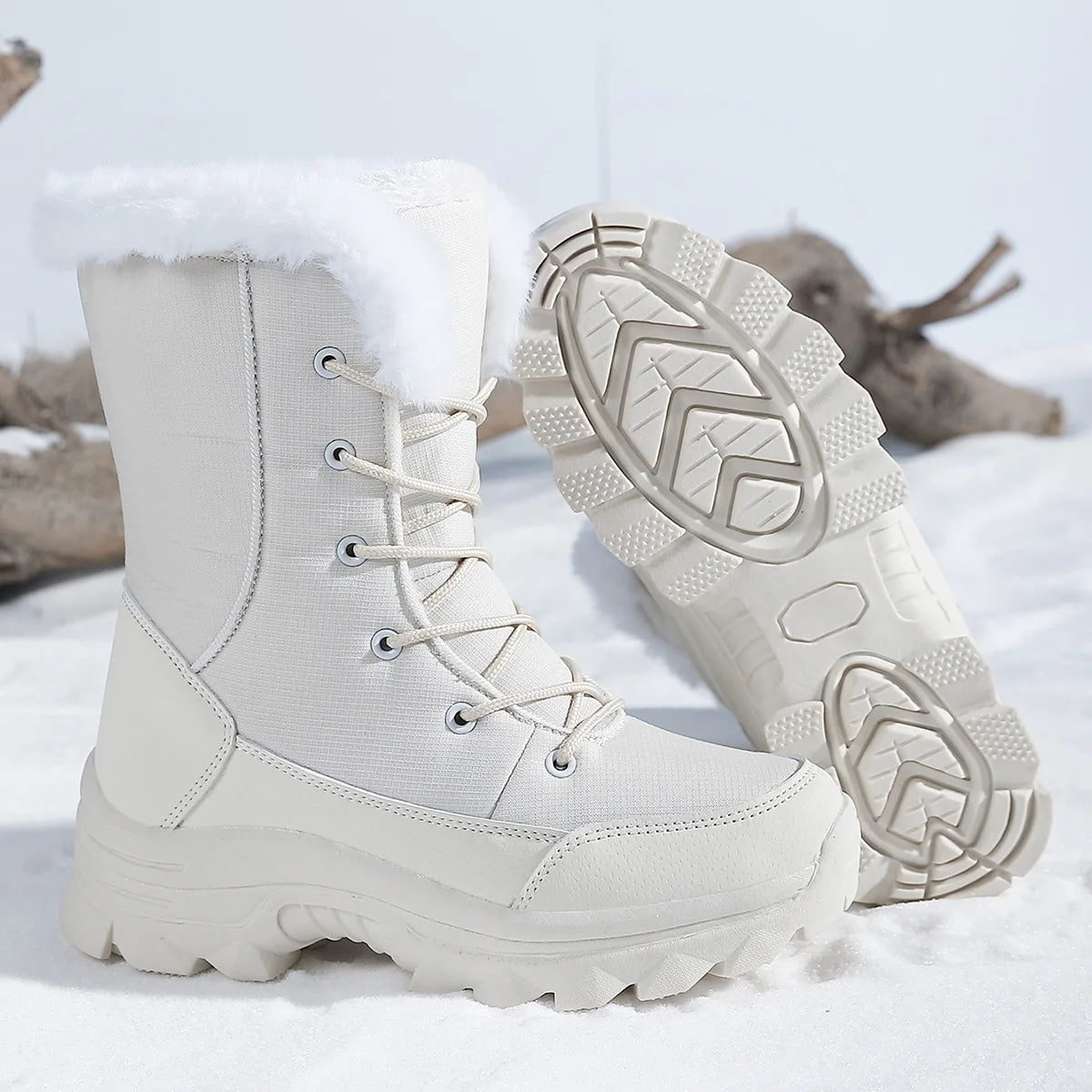 Winter Snow BootsWomen Waterproof Non-Slip Warm Northeast-Style Large Cotton Shoes, Ski , Fleece-Lined,High-Top Cotton Boots