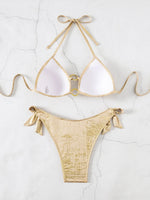 Sexy Bronzing Gold Micro Bikini 2026 Metal Circle Push Up Bra Thong Swimwear Summer Bathing Suit Two Piece Swimsuit Biquini