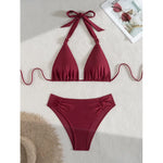 Wine Red High Waisted Bikini 2025 New Brazilian Biquini Triangle Swimsuit Women Beach Wear Bathing Suit Swimwear Female Summer