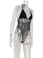 Ahagaga Sexy Club Women's Bodysuits Solid See Through Skinny Camisole Blackless Slim Fit V-Neck Mesh Sleeveless Streetwear Tops