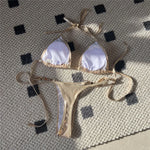 New PU Faux Leather Halter Mini Thong Bikini Female Swimsuit Women Swimwear Two-pieces Bikini Set Bather Bathing Suit Swim V5206