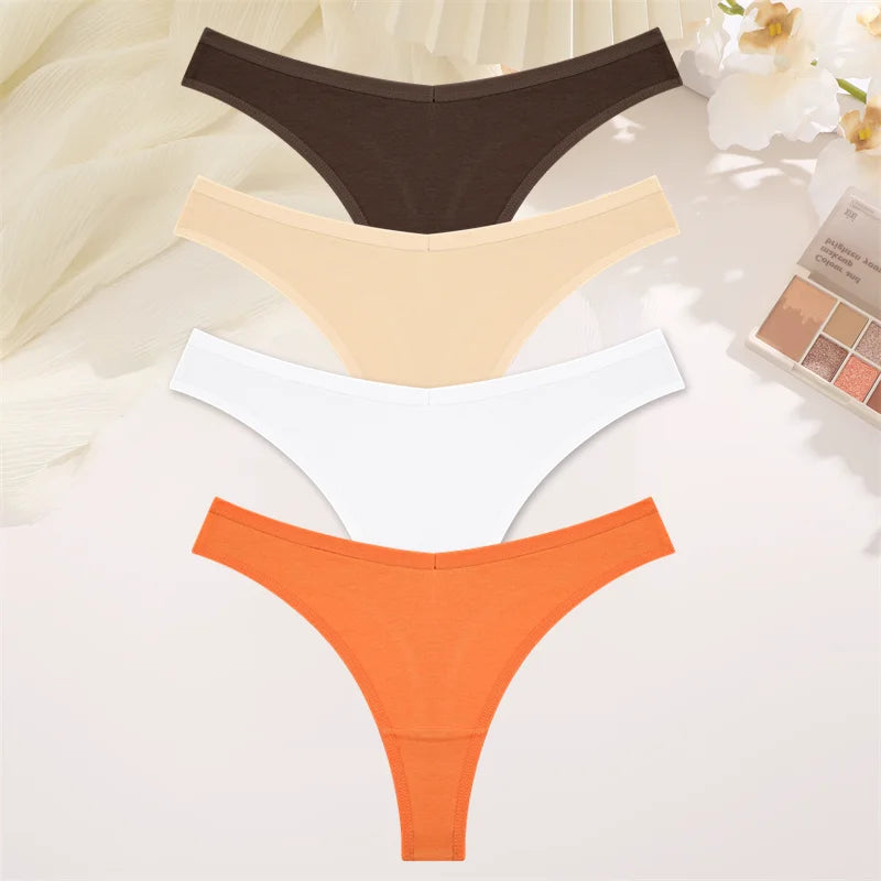 4PCS Women Seamless Thong Cotton Thin Strap Low Waist High Flexibility Panties Sexy Underwear Ladies Briefs T-back Soft Women