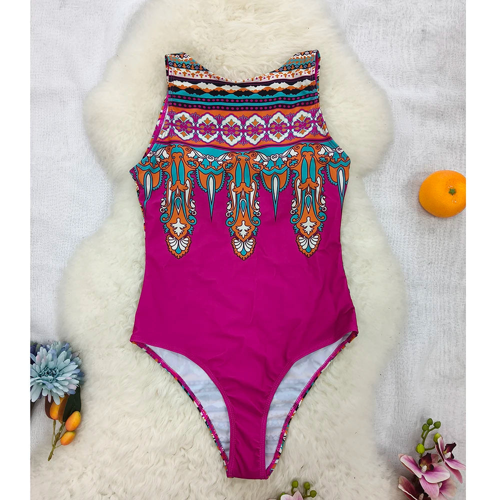 Striped Women One Piece Swimsuit High Quality Swimwear Printed Push Up Monokini Summer Bathing Suit Tropical Bodysuit Female