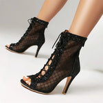 Plus Size 48 Sexy Black Sequined Summer Boots Peep Toe Cross-tied Ankle Boots Zipper Silver Thin High Heels Boots Party Shoe